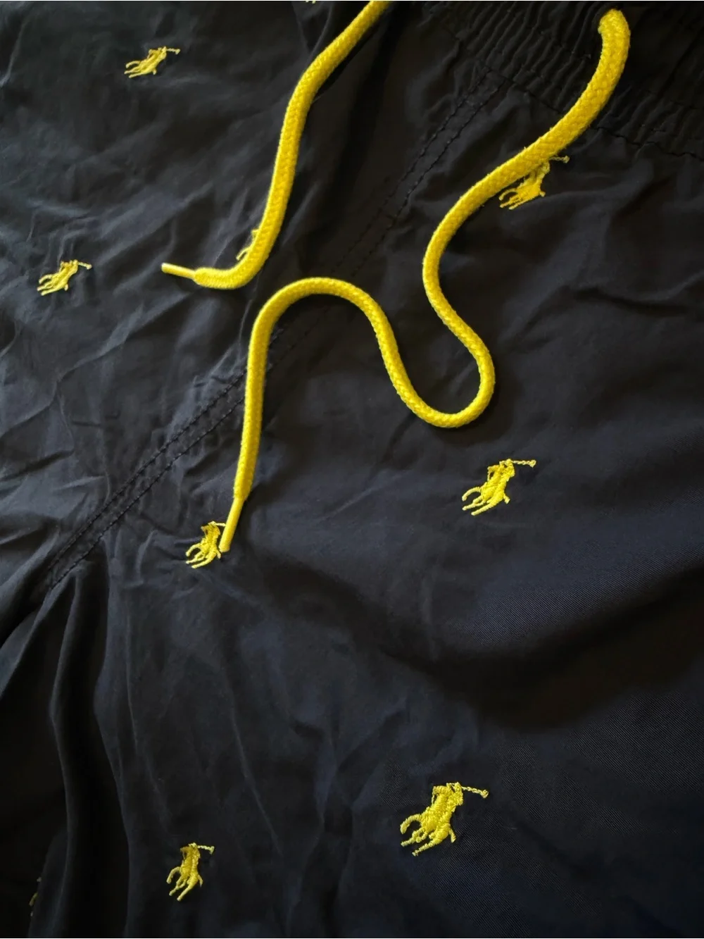 Polo by Ralph Lauren All Over Pony Embroidered Swim Trunks Navy Yellow M 0021